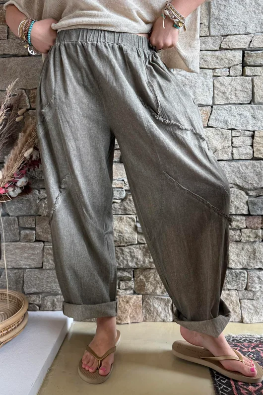 Rustic Nature Linen Blend Barrel Pant Washed Walnut